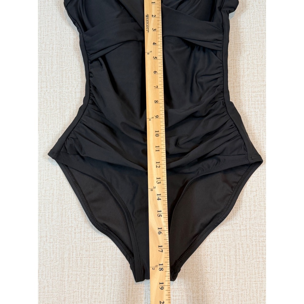 DKNY Womens Black Ruched One Piece Swimsuit Wrap Front V-Neck •S• Resortwear - Picture 6 of 7